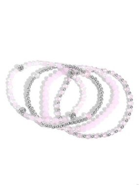 Pink and Silver Stretch Beaded Bracelet Stack